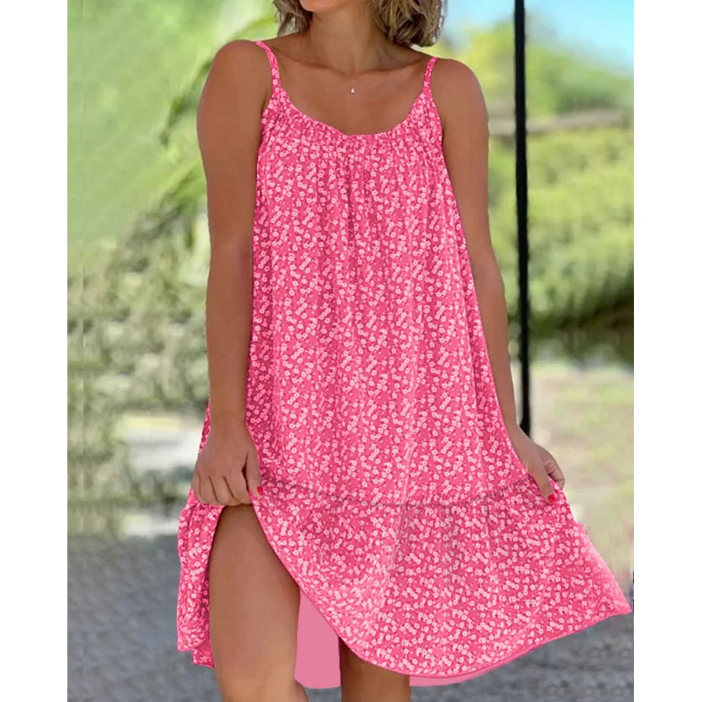 2024 Sweet Style Women Floral Print Dress Casual Sexy Spaghetti Strap Party A-Line Sleeveless Sundress Female Beach Vestidos - Image 3