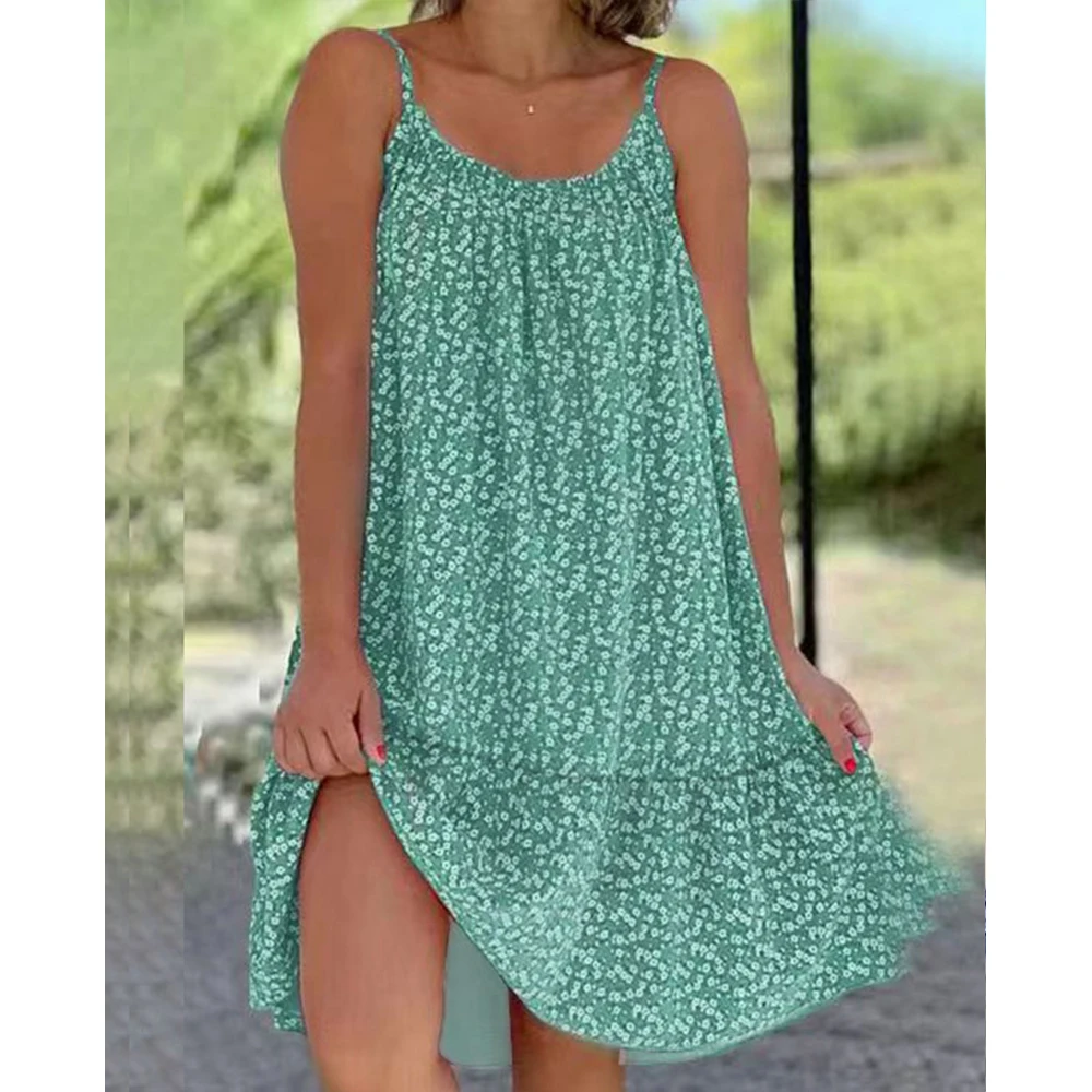 2024 Sweet Style Women Floral Print Dress Casual Sexy Spaghetti Strap Party A-Line Sleeveless Sundress Female Beach Vestidos - Image 5