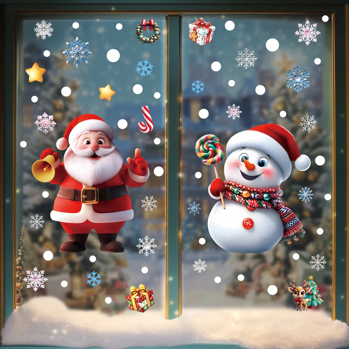 2025 Christmas Static Window Clings - Gingerbread Man Snowman Snowflake & Santa Claus Decals for Xmas Holiday Party Decorations - Image 5