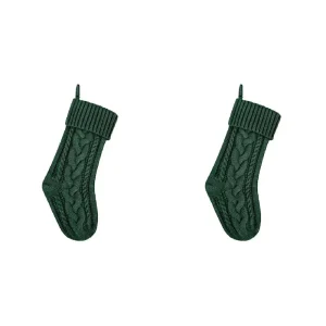 2025 Hot Style 2X Knitted Christmas Stockings For Family - Green Fireplace Hanging Socks