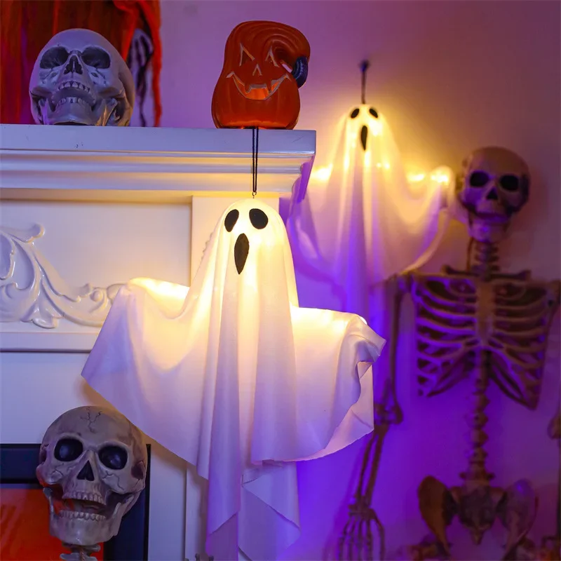 2025 LED Glow Ghost Party Halloween Decoration for Home Indoor Outdoor Haunted House Bar Hanging Horror Props with Lights - Image 2