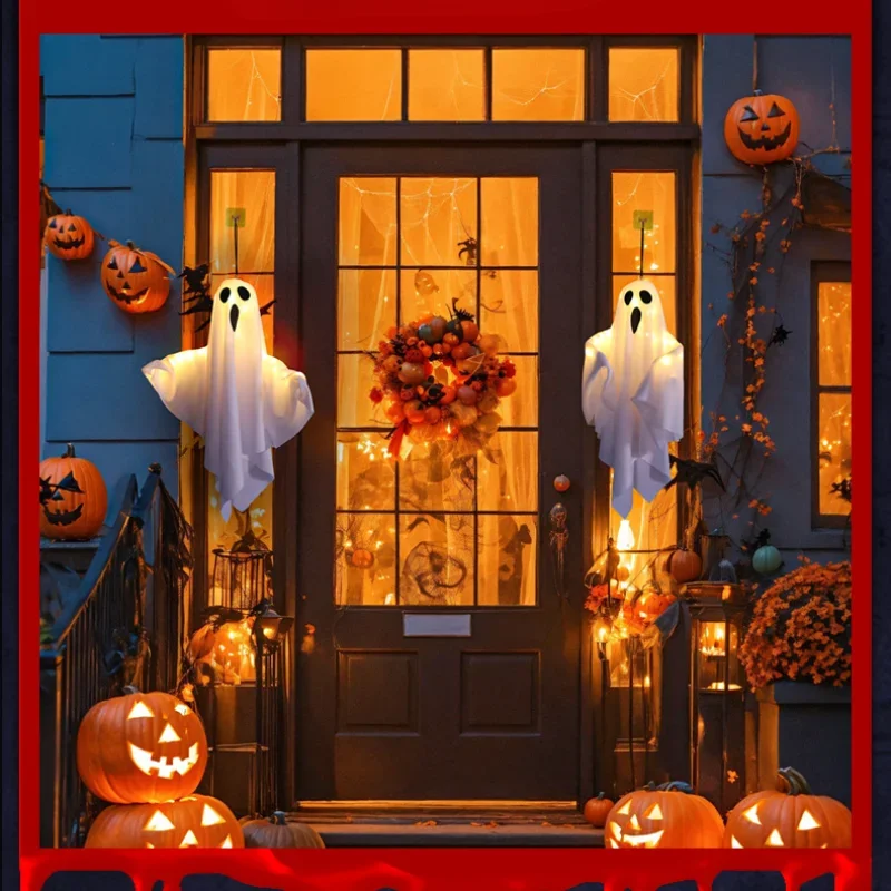 2025 LED Glow Ghost Party Halloween Decoration for Home Indoor Outdoor Haunted House Bar Hanging Horror Props with Lights - Image 5
