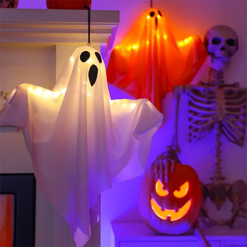 2025 LED Glow Ghost Party Halloween Decoration for Home Indoor Outdoor Haunted House Bar Hanging Horror Props with Lights - Image 3