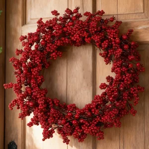 2025 New Red Berry Artificial Christmas Wreath - 17.5Inch, Durable, Realistic Details, Indoor Outdoor Door Decor, Best Seller