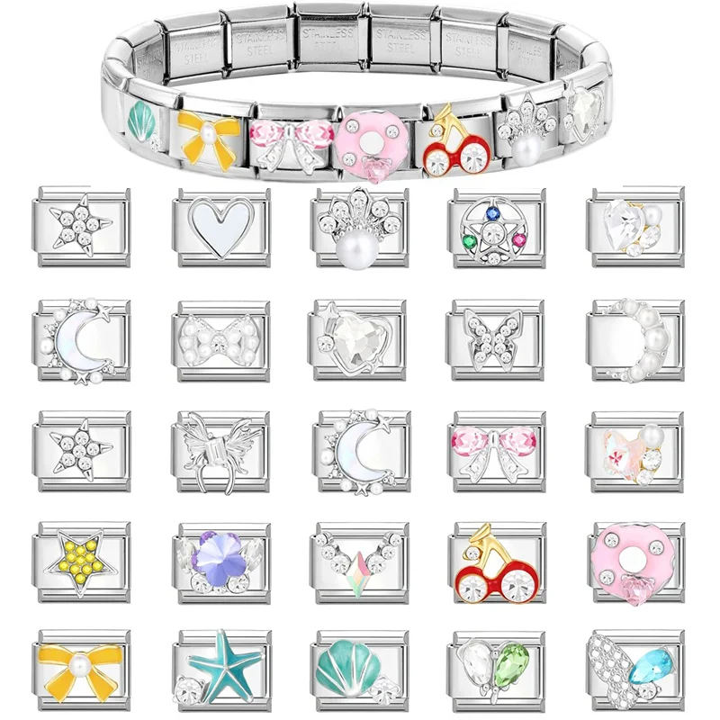 2025 Simple Colorful Zircon Butterfly Heart Moon Stars Italian Charm Links Fit 9mm Bracelet Stainless Steel Jewelry Diy Making - Image 2