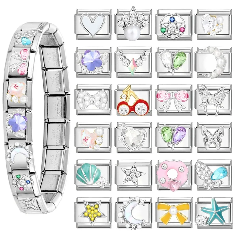 2025 Simple Colorful Zircon Butterfly Heart Moon Stars Italian Charm Links Fit 9mm Bracelet Stainless Steel Jewelry Diy Making - Image 3