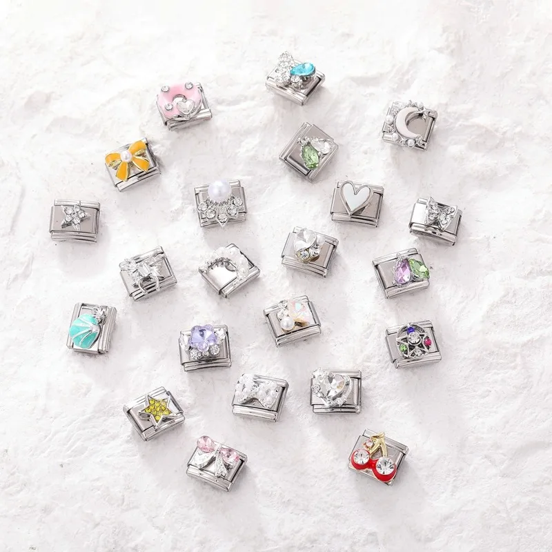 2025 Simple Colorful Zircon Butterfly Heart Moon Stars Italian Charm Links Fit 9mm Bracelet Stainless Steel Jewelry Diy Making - Image 4