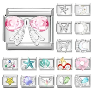 2025 Simple Colorful Zircon Butterfly Heart Moon Stars Italian Charm Links Fit 9mm Bracelet Stainless Steel Jewelry Diy Making