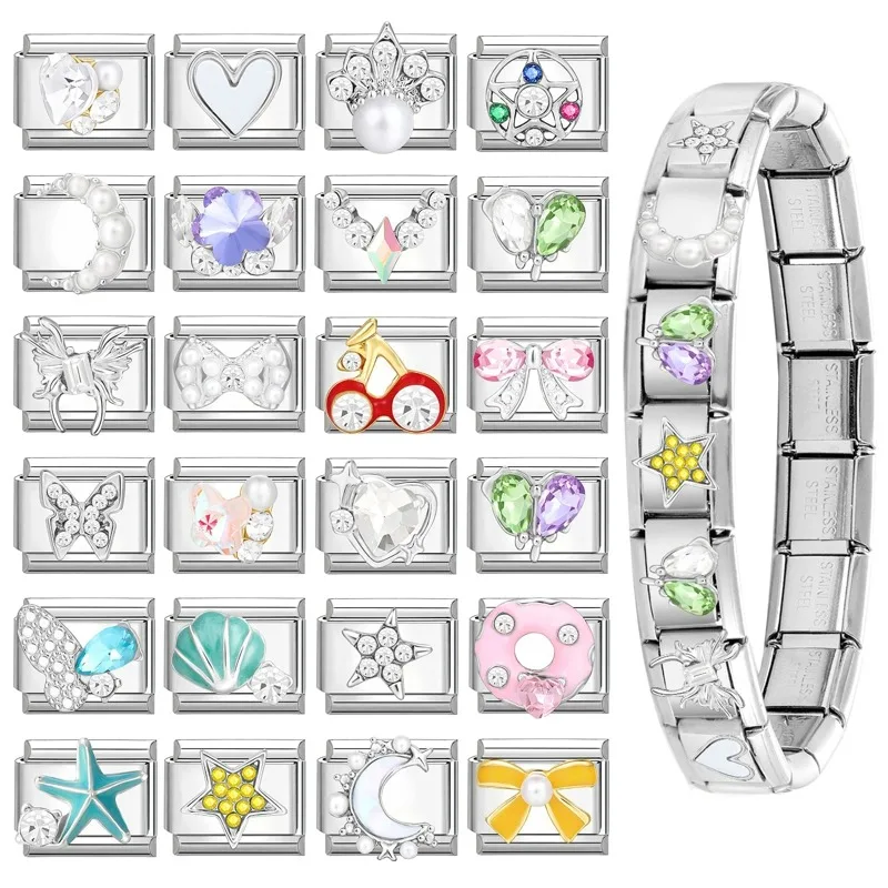 2025 Simple Colorful Zircon Butterfly Heart Moon Stars Italian Charm Links Fit 9mm Bracelet Stainless Steel Jewelry Diy Making - Image 7