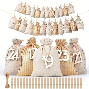 2026 Advent Calendar, Advent Calendar Sack Large Advent Calendar Self Filling Fabric 24 Cloth Bags, for Christmas Decorations