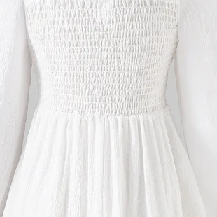 2026 Autumn Kids BOW Child Clothes Teenager Puff Sleeve TIGHT Girls Daily Wear Backless Square PRINCESS Dress 4 6 8 9 12 Year - Image 2