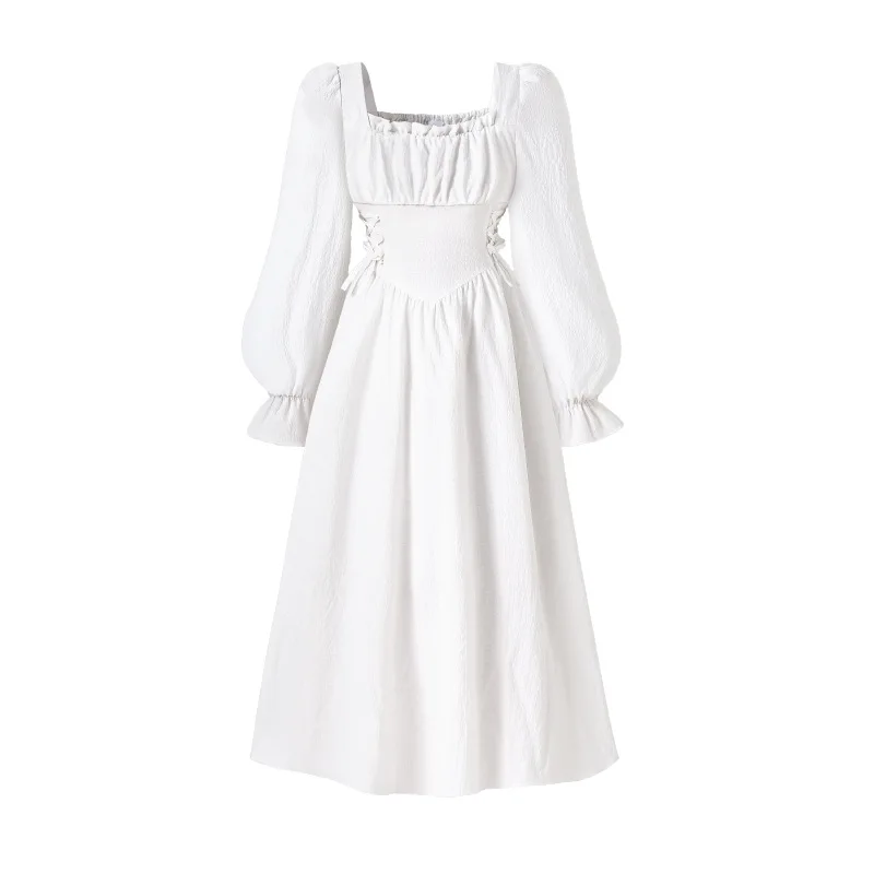 2026 Autumn Kids BOW Child Clothes Teenager Puff Sleeve TIGHT Girls Daily Wear Backless Square PRINCESS Dress 4 6 8 9 12 Year - Image 3