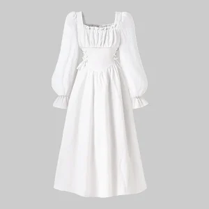 2026 Autumn Kids BOW Child Clothes Teenager Puff Sleeve TIGHT Girls Daily Wear Backless Square PRINCESS Dress 4 6 8 9 12 Year