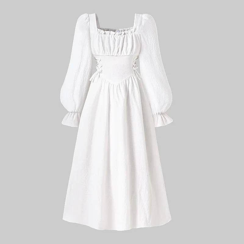2026 Autumn Kids BOW Child Clothes Teenager Puff Sleeve TIGHT Girls Daily Wear Backless Square PRINCESS Dress 4 6 8 9 12 Year