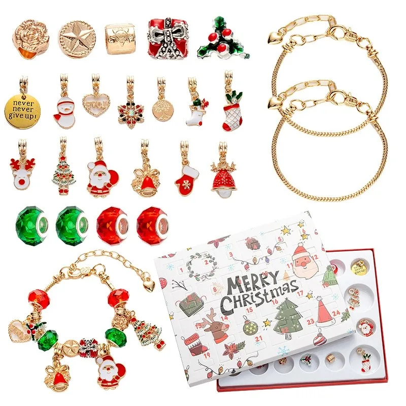 2026 Christmas Advent Calendar Gifts 24 Days Surprise Countdown Bracelet Handmade Jewelry Making Material Kit Gift for Christmas - Image 3