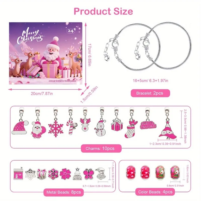 2026 Christmas Advent Calendar Gifts 24 Days Surprise Countdown Bracelet Handmade Jewelry Making Material Kit Gift for Christmas - Image 5