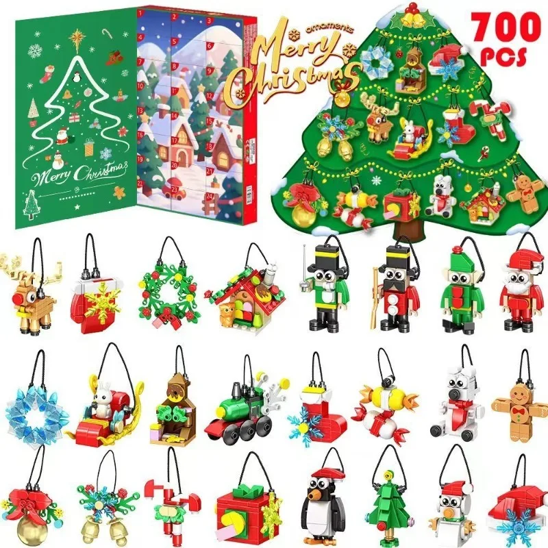 2026 Christmas Advent Calendar Ornaments Building Blocks Set Santa Snowman Tree Decoration 24-Day Countdown Christmas Gift Ideas