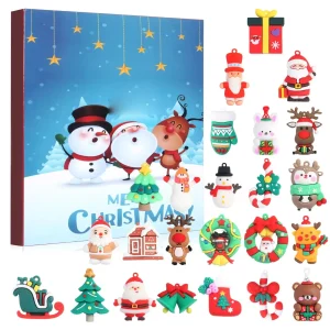 2026 Christmas Advent Calender Gift Box 3D Santa Claus Doll Keychain Pendant 24 Days Countdown Calendar Box for Kids Xmas Gift