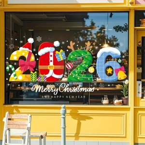 2026 Christmas Decorative Stickers - Christmas Decor Theme, Christmas Window Decals Featuring Merry Christmas and Happy New Year