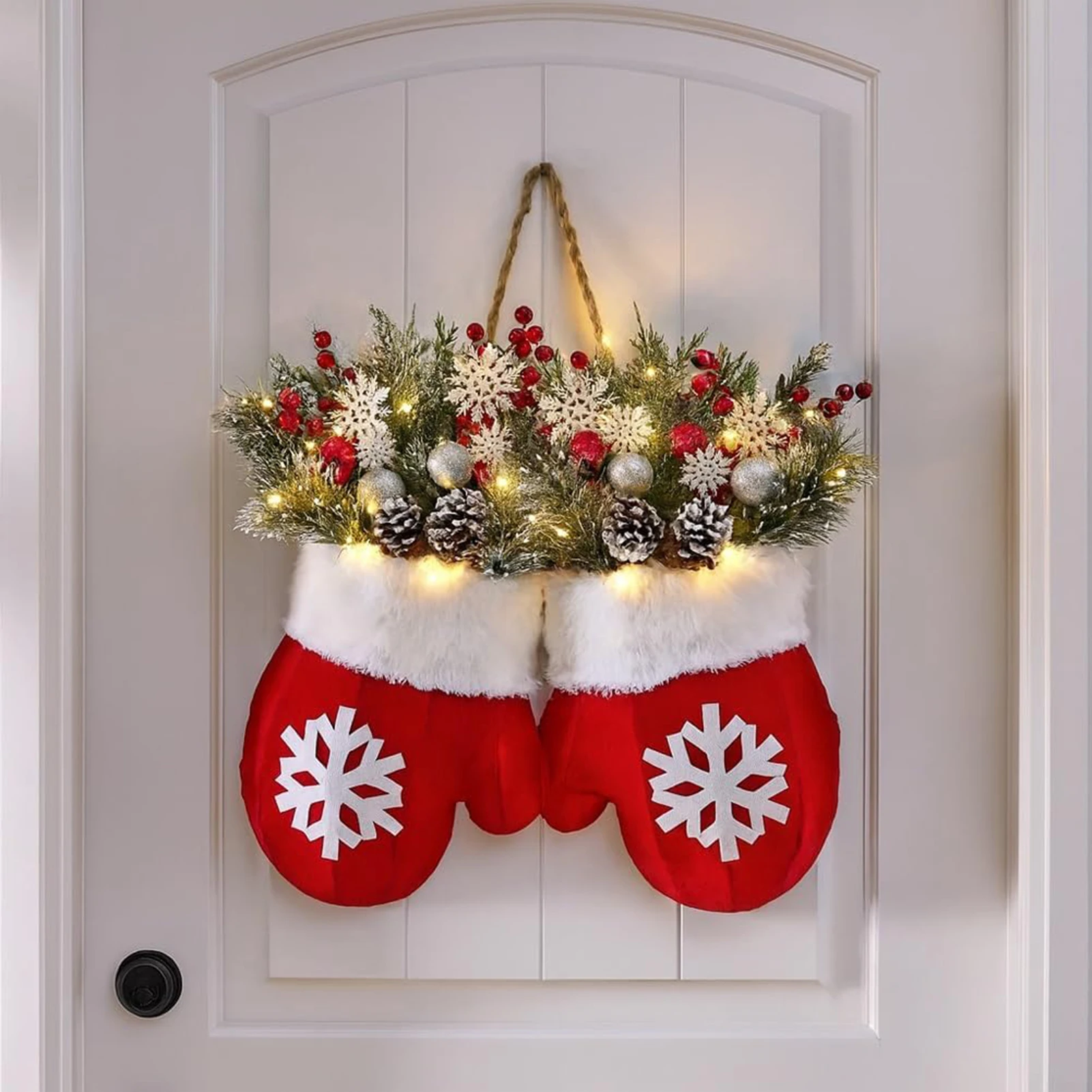 2026 Christmas Garland Creative Glove Shaped Wreath Window Door Garden Gate Decorative Hanging Holiday Party Decor Door Sign - Image 6
