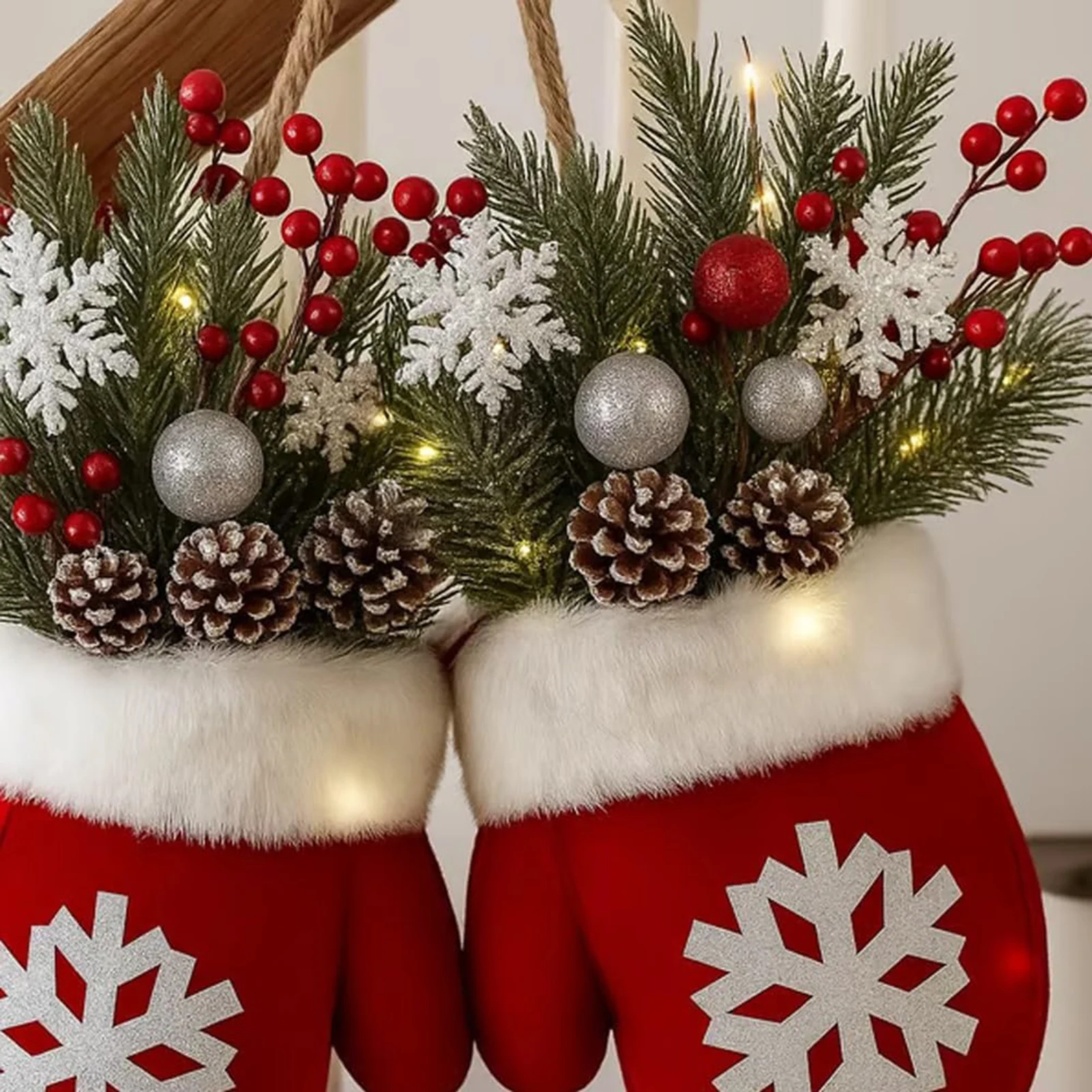 2026 Christmas Garland Creative Glove Shaped Wreath Window Door Garden Gate Decorative Hanging Holiday Party Decor Door Sign - Image 3