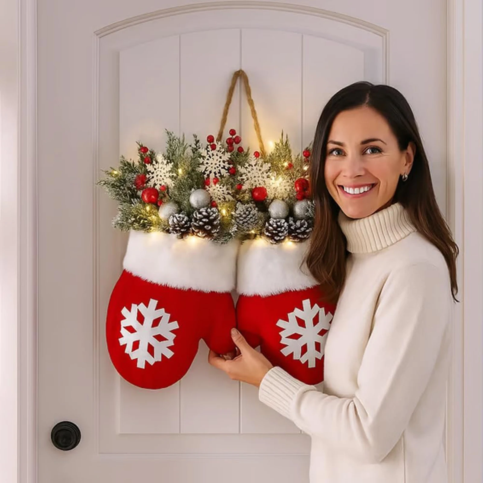 2026 Christmas Garland Creative Glove Shaped Wreath Window Door Garden Gate Decorative Hanging Holiday Party Decor Door Sign - Image 5