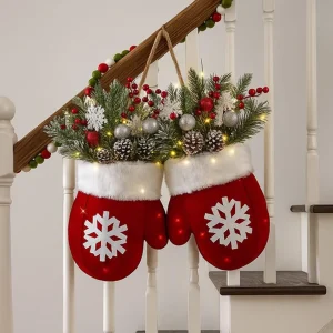 2026 Christmas Garland Creative Glove Shaped Wreath Window Door Garden Gate Decorative Hanging Holiday Party Decor Door Sign