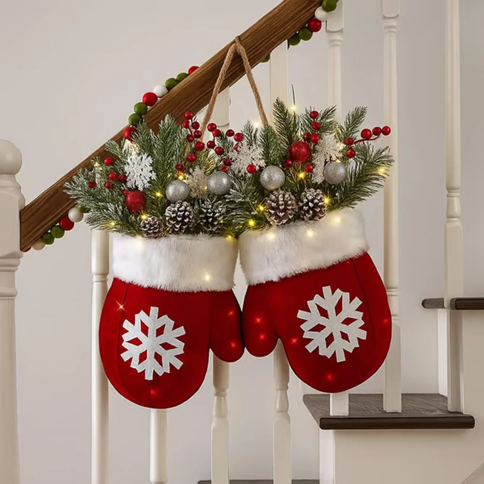 2026 Christmas Garland Creative Glove Shaped Wreath Window Door Garden Gate Decorative Hanging Holiday Party Decor Door Sign
