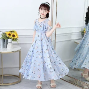2026 Fashion New Summer Teenager Girl Princess Kids Dresses Sleeveless Floral Vestidos Clothes Mesh Costume 6 8 9 10 12 14 Year