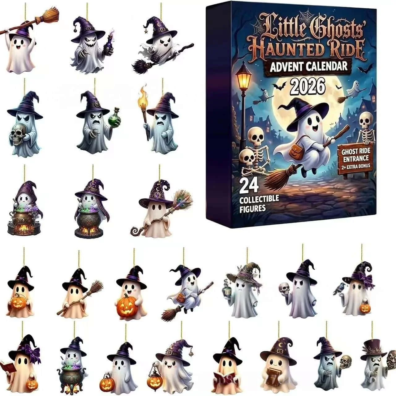 2026 Halloween Countdown Calendar Pendant Decoration 2D Flat Acrylic Luminous Ghost Christmas Decoration 24 Day Countdown 1set - Image 2