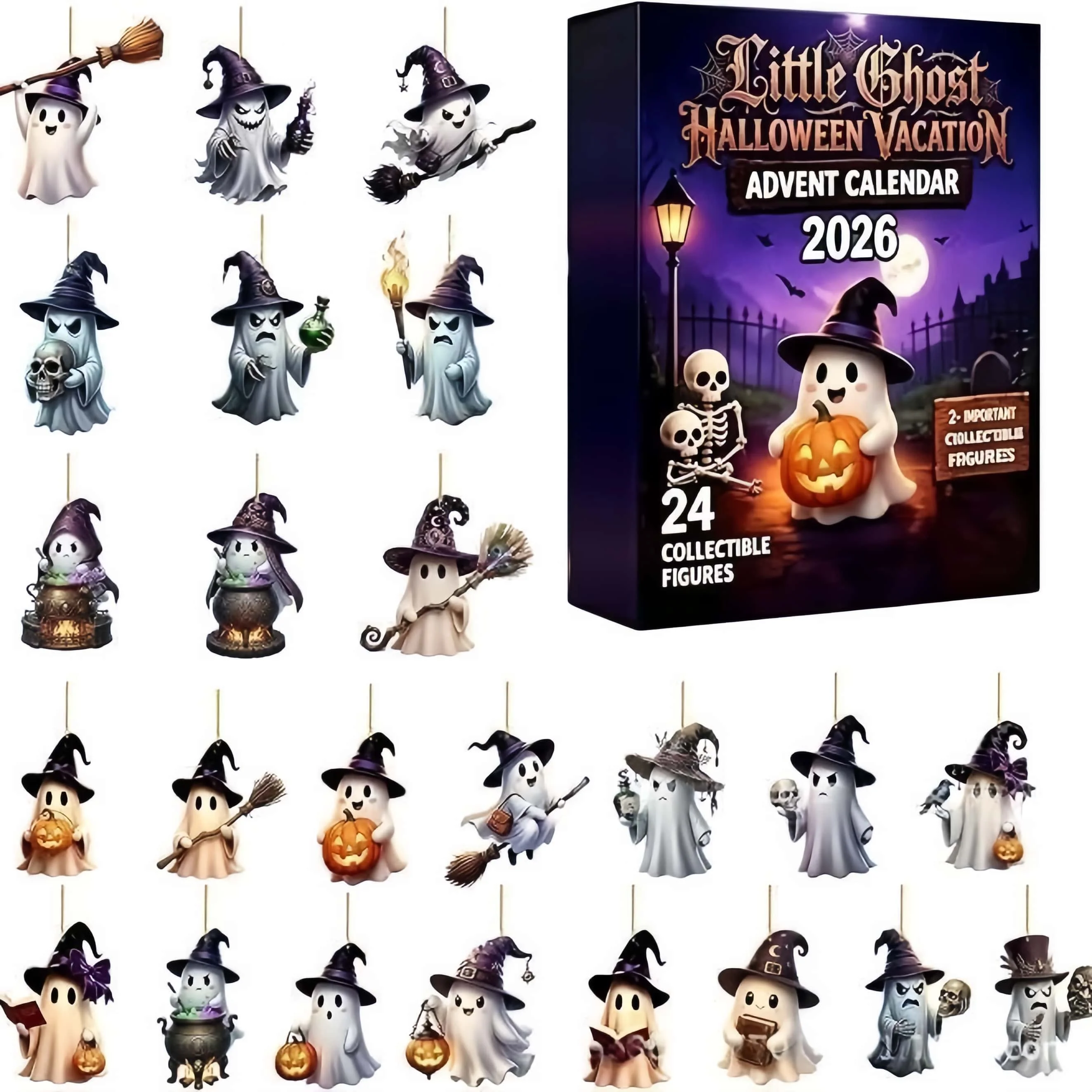 2026 Halloween Countdown Calendar Pendant Decoration 2D Flat Acrylic Luminous Ghost Christmas Decoration 24 Day Countdown 1set - Image 4