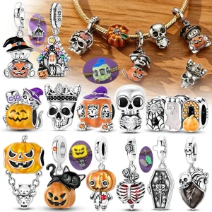 2026 Halloween Series 925 Sterling Silver Charms Beads Pendant Fit Original Bracelet Pumpkin Skull Charms Women DIY Jewelry Gift