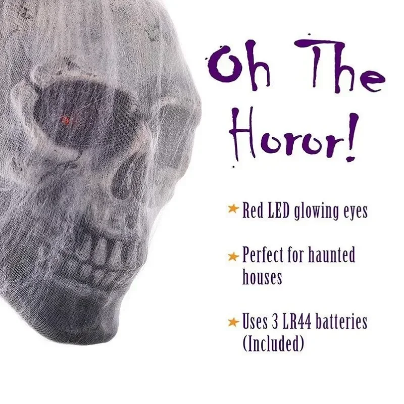 2026 Halloween Sound Control Luminous Spider Skull Prop Cotton Cobweb Indoor Outdoor Courtyard Escape Room Spooky Party Ornament - Image 2