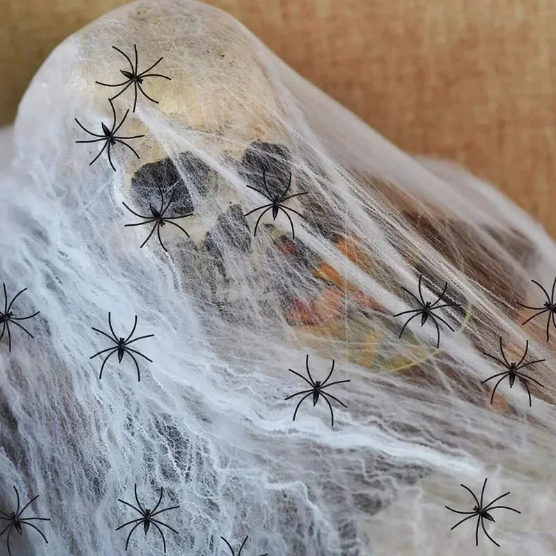 2026 Halloween Sound Control Luminous Spider Skull Prop Cotton Cobweb Indoor Outdoor Courtyard Escape Room Spooky Party Ornament - Image 4
