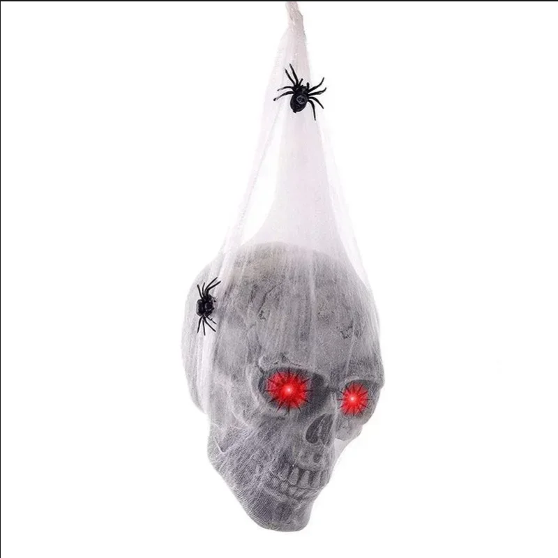 2026 Halloween Sound Control Luminous Spider Skull Prop Cotton Cobweb Indoor Outdoor Courtyard Escape Room Spooky Party Ornament - Image 5