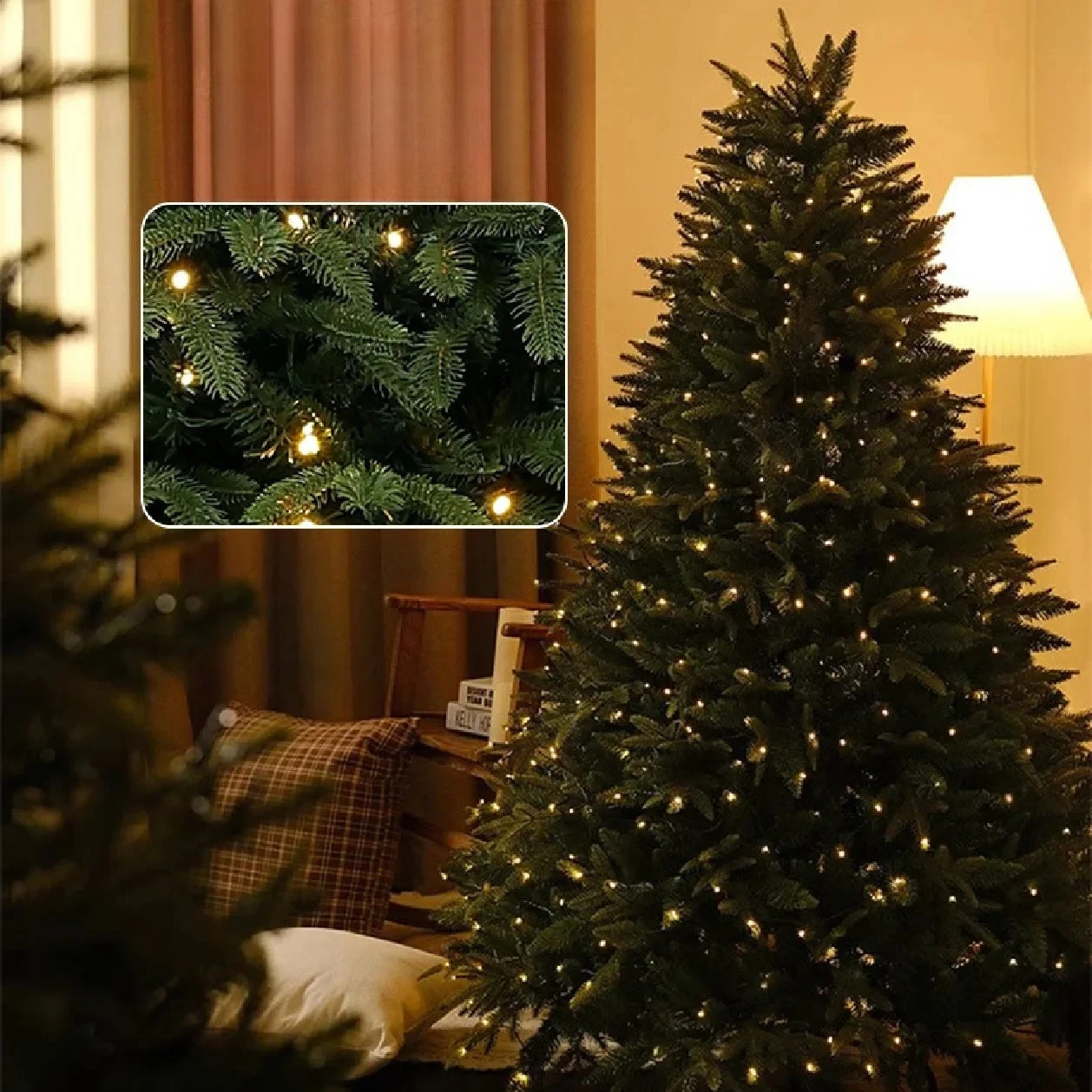 2026 Model 1.2m Pre-Lit Simple Christmas Tree, PE PVC Artificial Christmas Tree with 200 LED Lights, Easy to Assemble