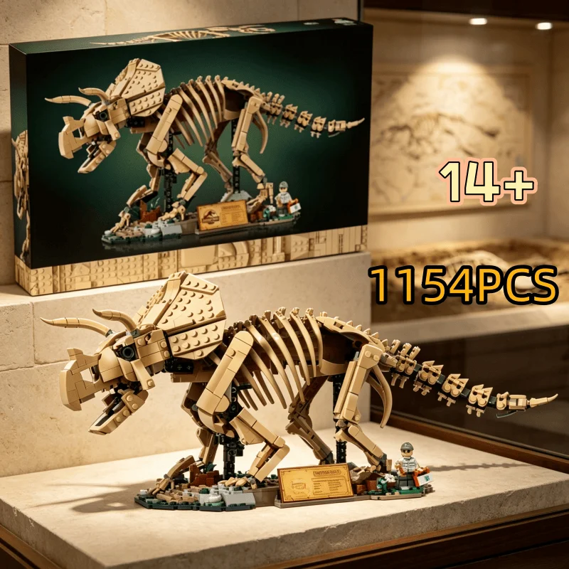 2026 New Arrival Dinosaur Triceratops Fossil Creative Building Blocks Set 1154PCS Assembly Model Desktop Display Birthday Gifts