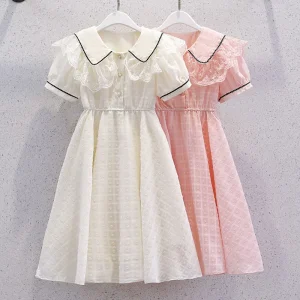 2026 New Summer Dresses Kid Baby Princess Lace Girls Teenager A-LINE STRIPED Chiffon Mid Long Layered Dress 4 8 10 12 14 Years