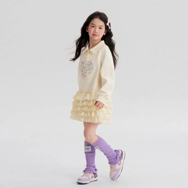 2026 New spring heart Teens Girls Cloth long sleeve T-Shirt Pleated splicing princess dress Children Tiered Skirt 5 12 14 year - Image 2