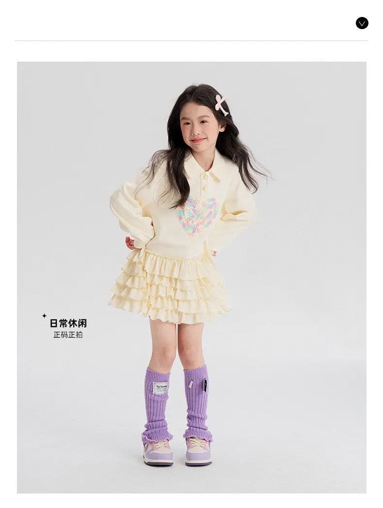 2026 New spring heart Teens Girls Cloth long sleeve T-Shirt Pleated splicing princess dress Children Tiered Skirt 5 12 14 year - Image 6