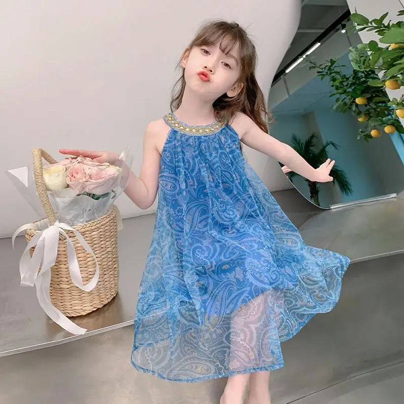 2026 Summer Kids girls chiffon mesh lace Tulle chemise Dresses Formal Princess Children braces skirt 4 5 6 7 8 10 11 12 13 Years