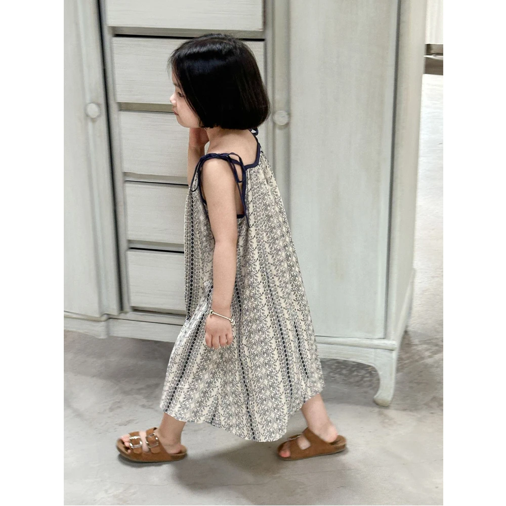 2026 Summer New Arrival Korean Children's Clothing Korean Style Tie-Up Cute Flower Print Loose Sleeveless Beach Girls' Dress - Image 2