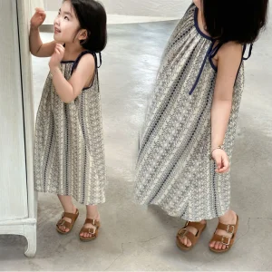 2026 Summer New Arrival Korean Children's Clothing Korean Style Tie-Up Cute Flower Print Loose Sleeveless Beach Girls' Dress