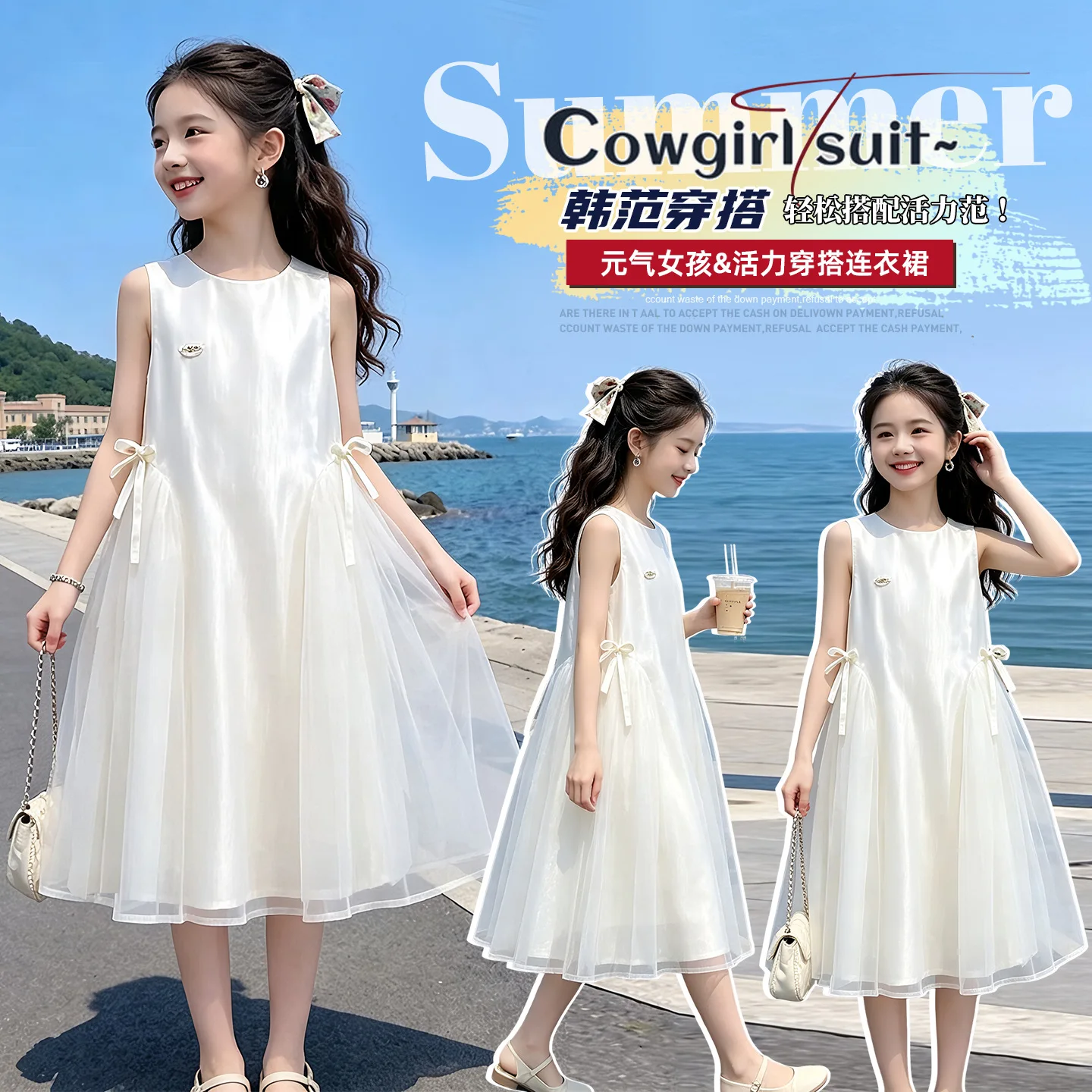 2026 Summer slip glossy off shoulder bow kid baby party mesh princess Girls Mid Long lace Teenager dress 4 8 10 12 14 Years - Image 5
