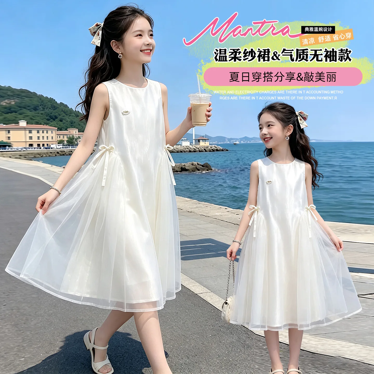 2026 Summer slip glossy off shoulder bow kid baby party mesh princess Girls Mid Long lace Teenager dress 4 8 10 12 14 Years - Image 3