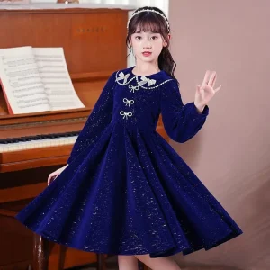 2026 autumn winter cheongsam qipao Kids Baby girl clothes pearl long sleeve party Dresses teenager new 4 5 6 8 9 10 14 12 year