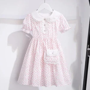 2026 new summer Kids Girls Princess Teenager Floral chiffon white fruit print Dresses Clothing 4 6 7 8 9 10 12 14 Years