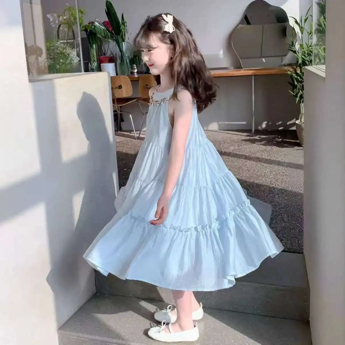 2026 new summer kid baby party princess Girls halter Teenager slip dress light blue LAYERED 4 5 6 7 8 9 10 11 12 13 14 Years - Image 4