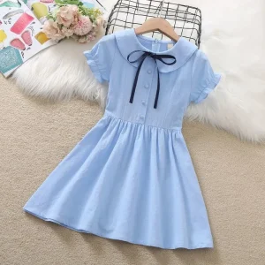 2026 new teenager Summer Kids girls bow Fold Dresses Formal Princess Children braces maid skirt party 4 8 9 5 6 10 12 13 Years