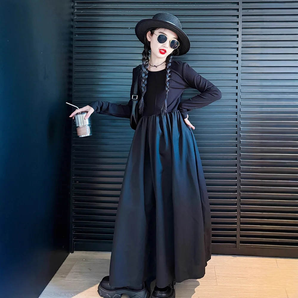 2026 retro French spring Teens Girls Cloth long sleeve Shirt black splicing princess A-LINE dress Children 4 5 7 8 10 12 14 year - Image 5